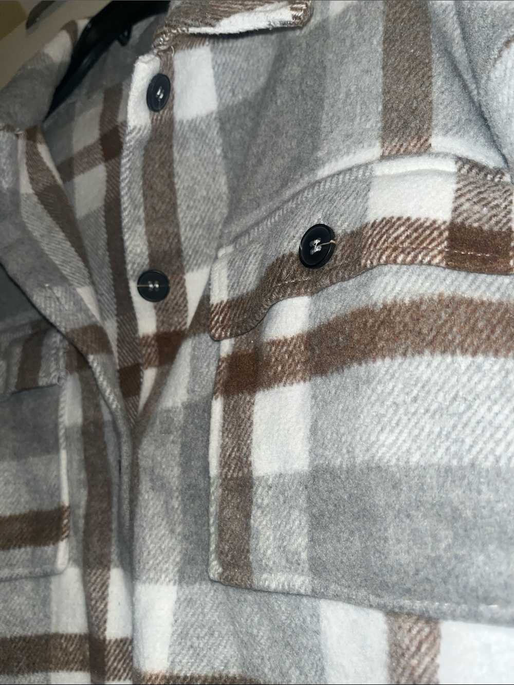 Plaid Shacket Jacket in Gray and Taupe - Picture 5 of 6